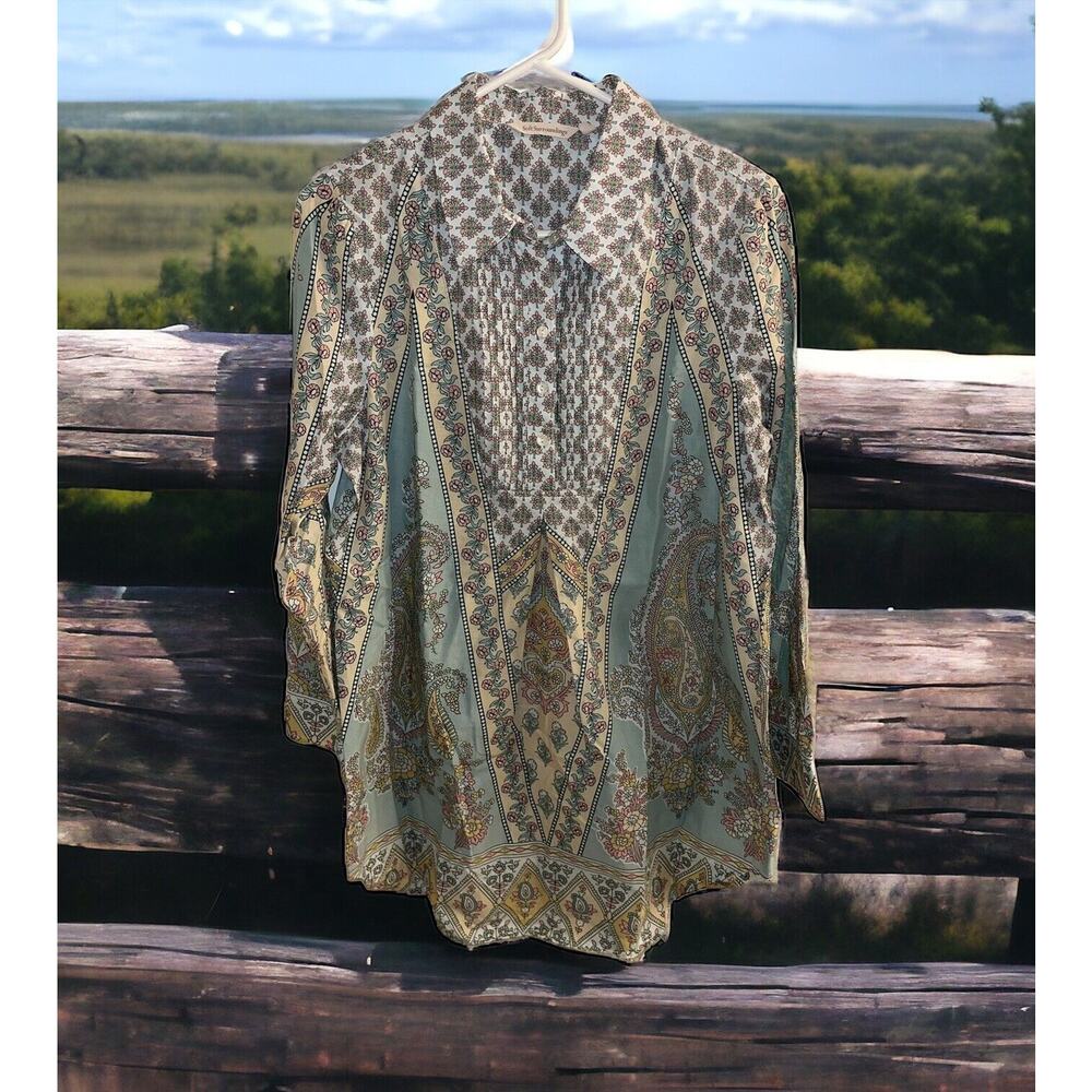 SOFT SURROUNDINGS Shirt Womens Medium Button Up Blouse Top Long Sleeve Floral